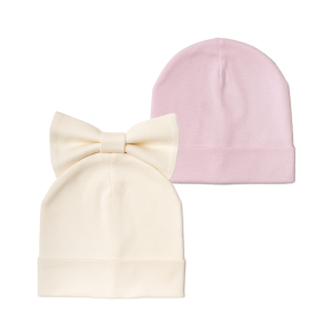 Комплект шапок 2 шт.: экрю, розовая. Комплект шапок 2 шт.: экрю, розовая.