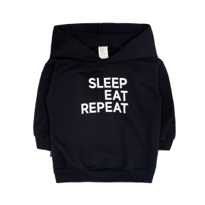 Толстовка с капюшоном Мама знает как! черная «SLEEP. EAT. REPEAT»