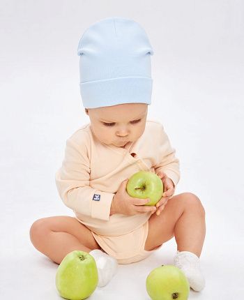 Фото Комплект шапок 2 шт: персиковая голубая.