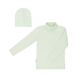 Водолазка и шапка светло-зелёная рибана