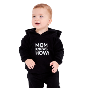 Толстовка с капюшоном Мама знает как! черная «MOM KNOWS HOW»