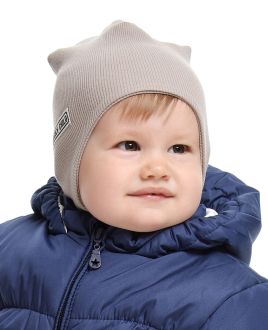 Шапка с завязками бежевая кашкорсе