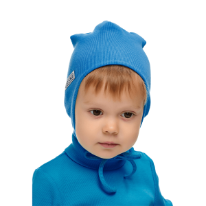 Шапка с завязками васильковая кашкорсе