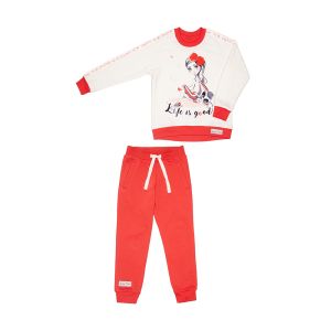 Спортивный костюм: толстовка и брюки коралл/молочный