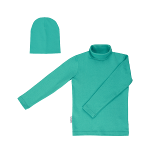 Водолазка и шапка бирюзовая рибана