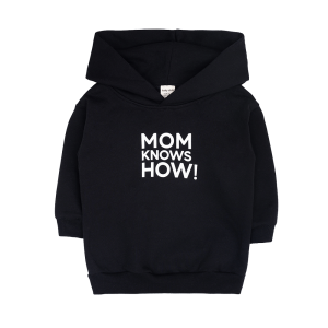 Толстовка с капюшоном Мама знает как! черная «MOM KNOWS HOW»