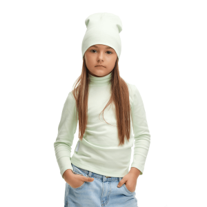 Водолазка и шапка светло-зелёная рибана