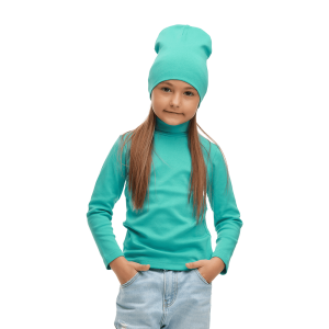 Водолазка и шапка бирюзовая рибана